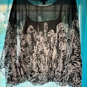 Alfani Bubble Hem Cityscape Blouse